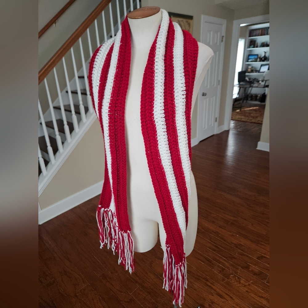 Chic Red and White Striped Scarf
